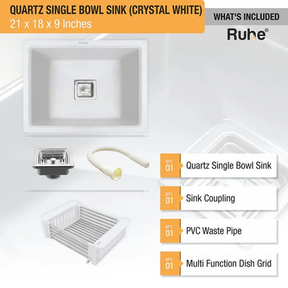 Quartz Single Bowl Kitchen Sink Coloured (21 x 18 x 9 Inches)