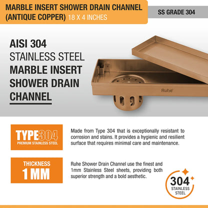 Marble-Insert Shower Drain Channel (4 Inches)
