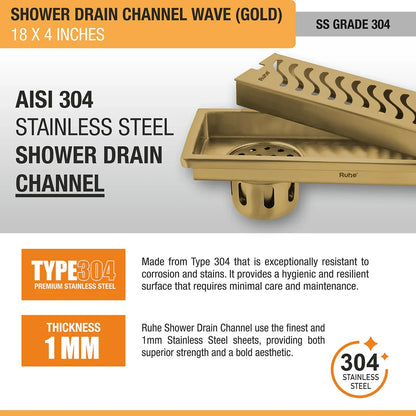 Wave Shower Drain Channel (4 Inches)