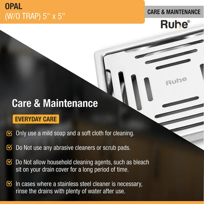 Opal Square 304-Grade Floor Drain (5 x 5 Inches) - by Ruhe