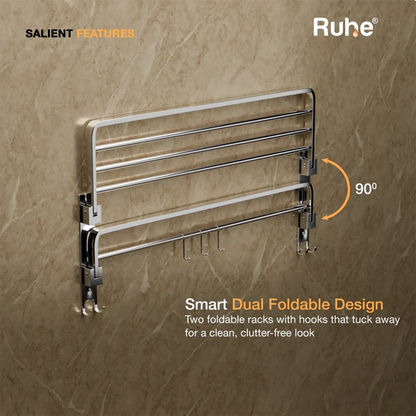 Dual Foldable 304-Grade Towel Rack (24 Inches)