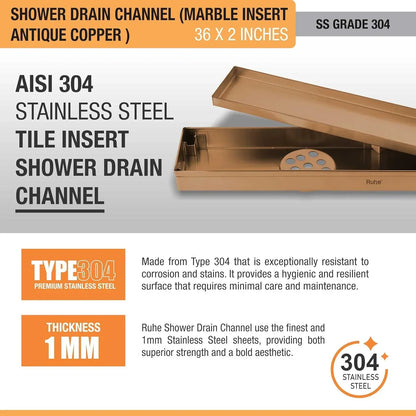 Marble-Insert Shower Drain Channel Coloured (2 Inches)