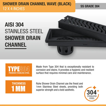 Wave Shower Drain Channel (4 Inches)