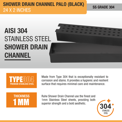 Palo Shower Drain Channel Black (2 Inches)