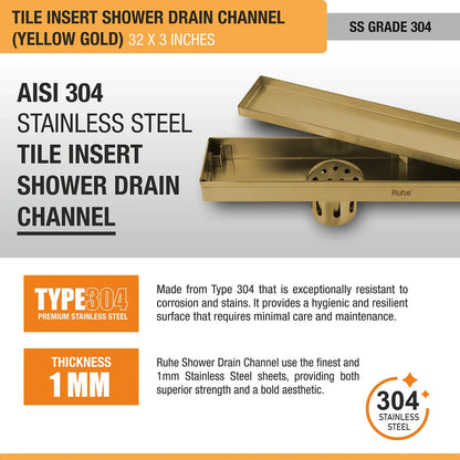 Tile-Insert Shower Drain Channel (3 Inches)
