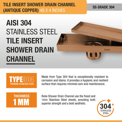 Tile-Insert Shower Drain Channel (4 Inches)
