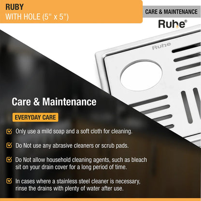 Ruby Square 304 Grade Floor Drain with Hole (5 x 5 Inches) - by Ruhe