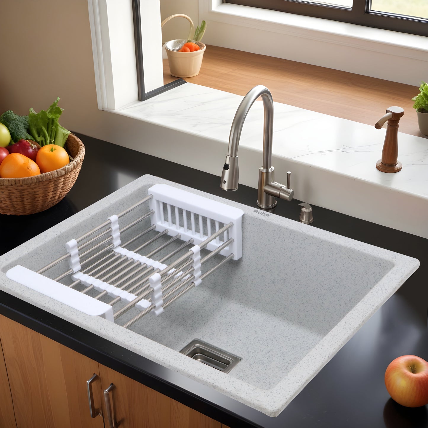 Sand Pluto Quartz Single Bowl Kitchen Sink (24 x 18 x 9 Inches)