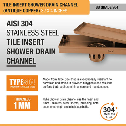 Tile-Insert Shower Drain Channel (4 Inches)