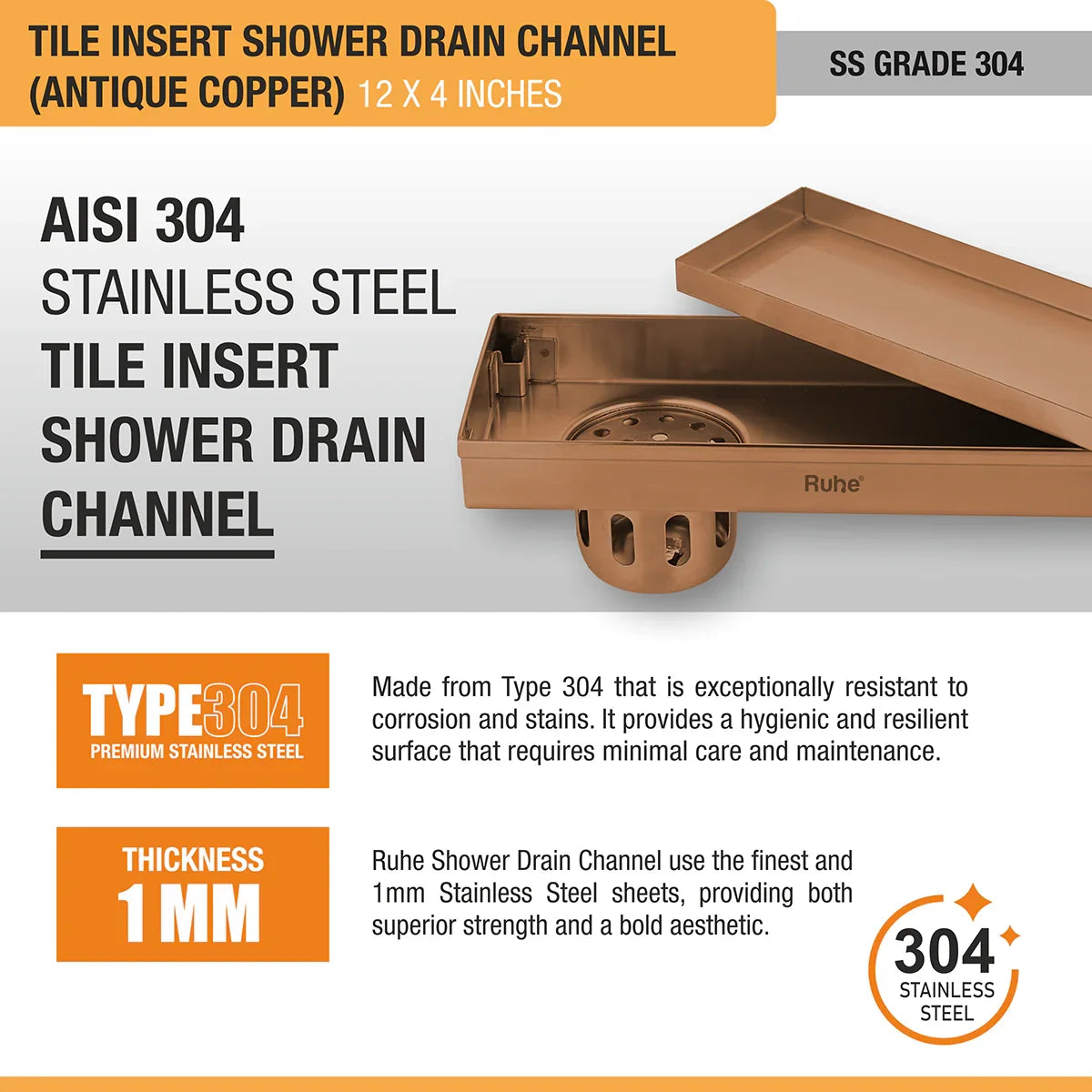 Vertical Shower Drain Channel (4 Inches)