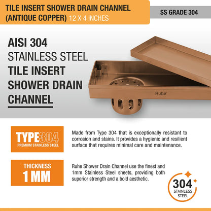 Vertical Shower Drain Channel (4 Inches)