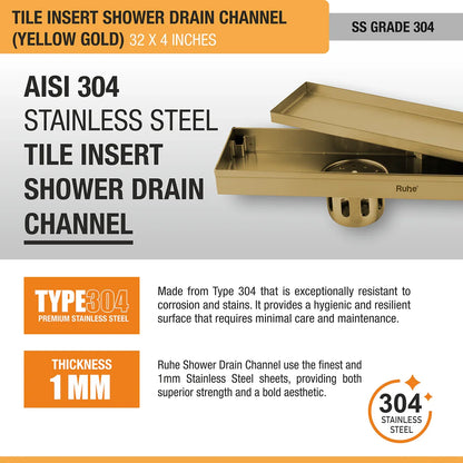 Tile-Insert Shower Drain Channel (4 Inches)