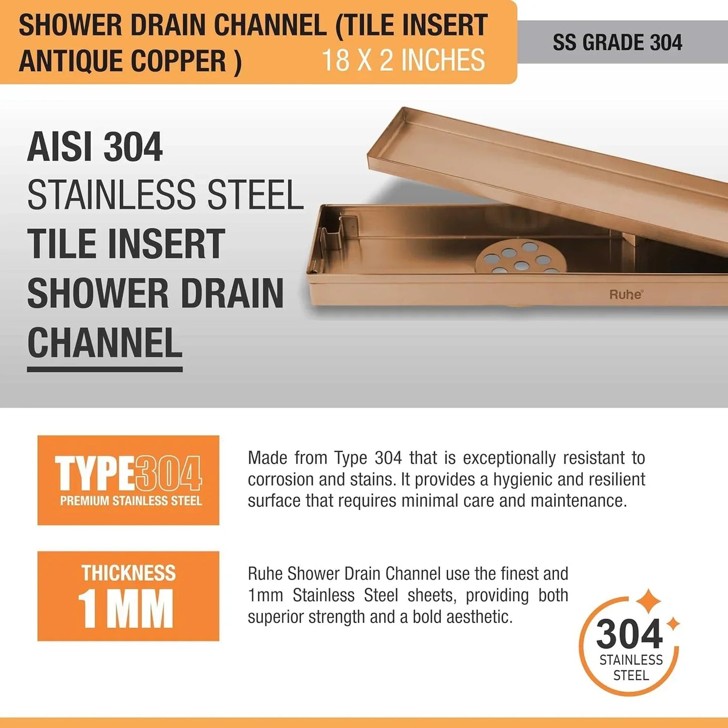 Tile-Insert Shower Drain Channel Coloured (2 Inches)