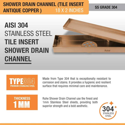 Tile-Insert Shower Drain Channel Coloured (2 Inches)