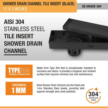 Tile-Insert Shower Drain Channel Coloured (3 Inches)