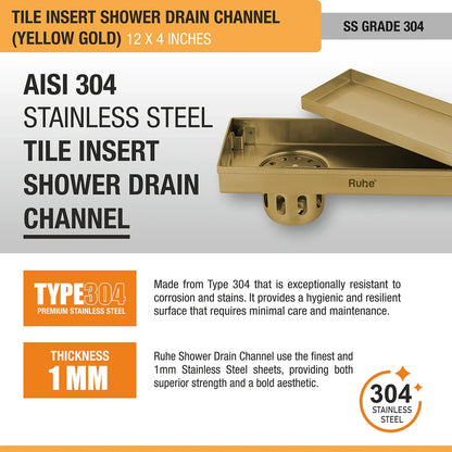 Tile-Insert Shower Drain Channel (4 Inches)