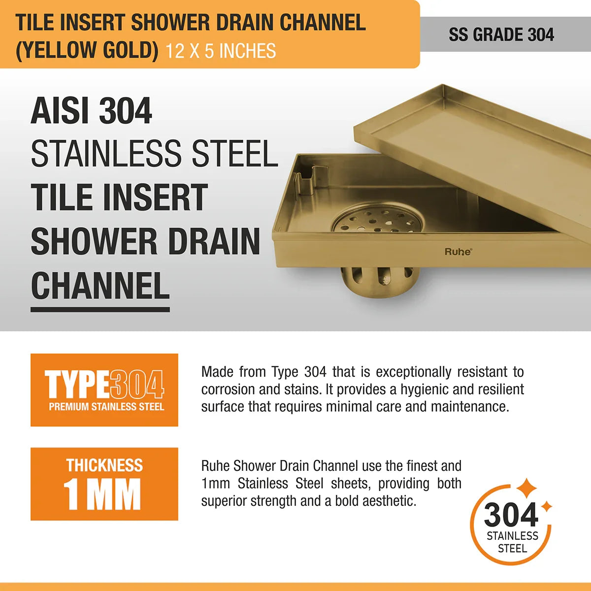 Tile-Insert Shower Drain Channel (5 Inches)