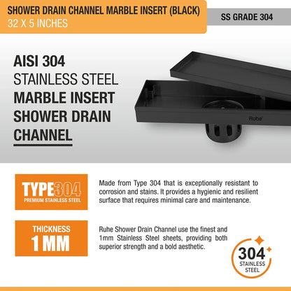 Marble-Insert Shower Drain Channel 5 inches