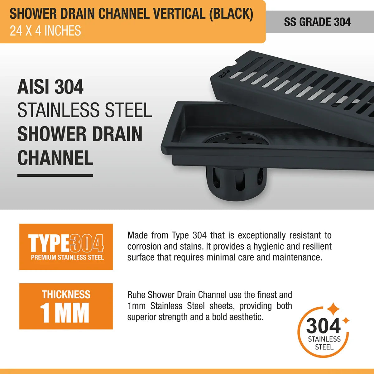 Vertical Shower Drain Channel (4 Inches)