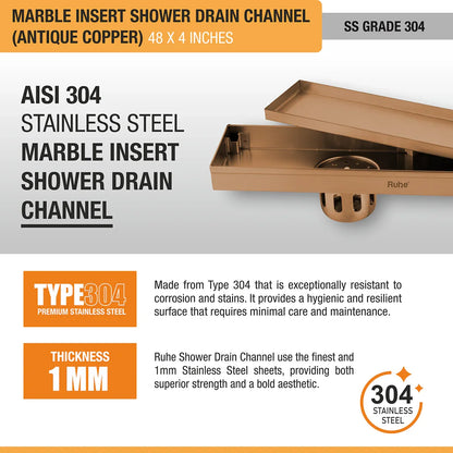 Marble-Insert Shower Drain Channel (4 Inches)