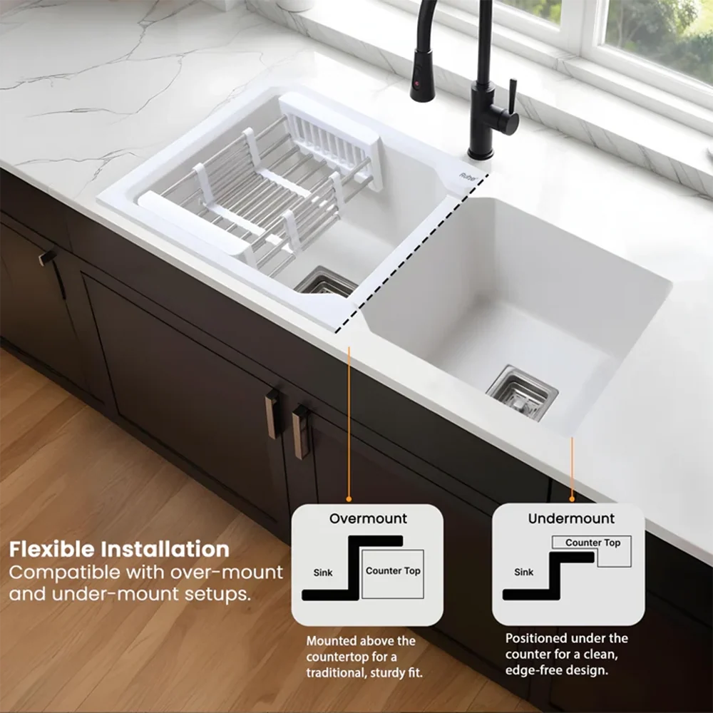 Quartz Double Bowl Kitchen Sink Coloured (37 x 18 x 9 Inches)