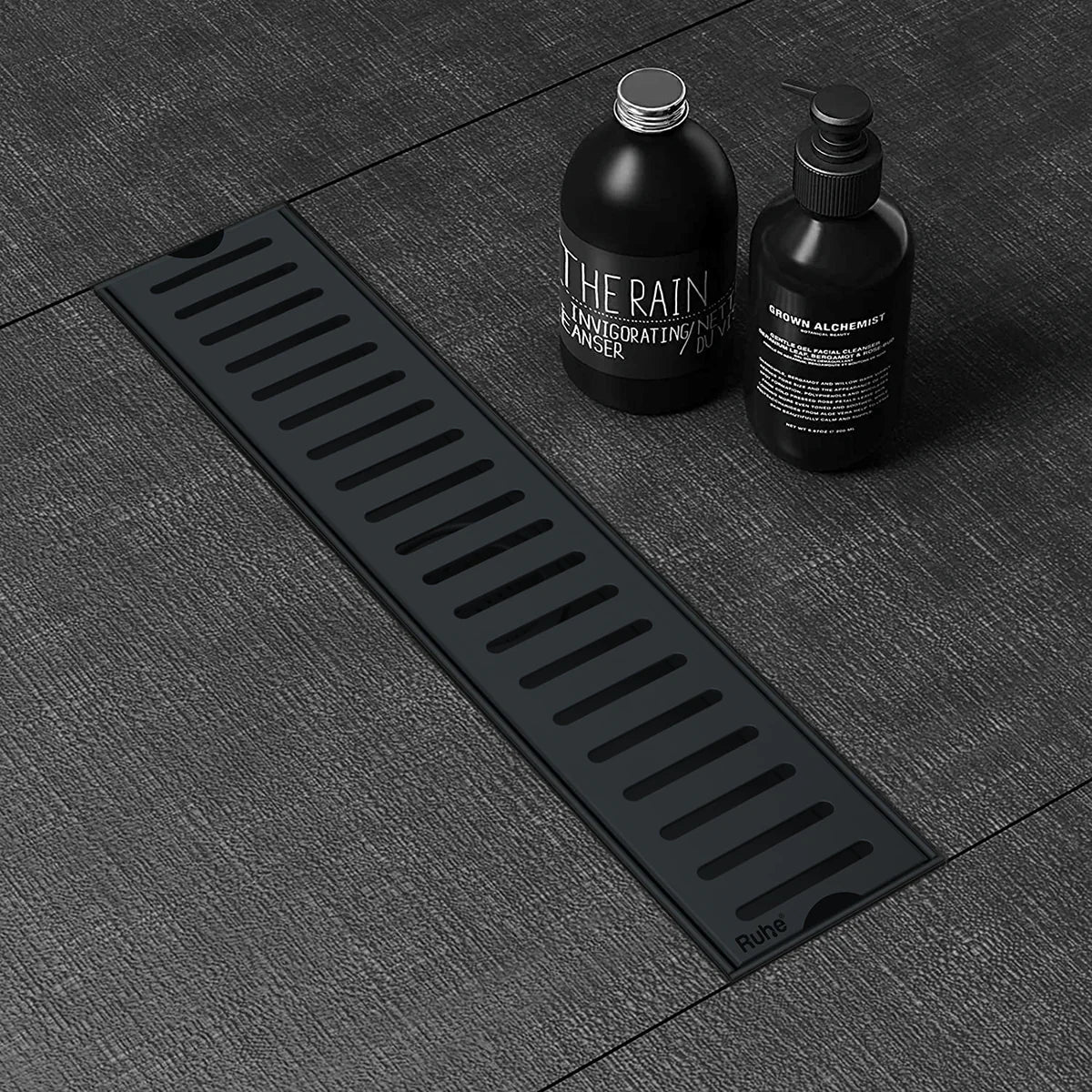 Vertical Shower Drain Channel (12 x 3 Inches) Black PVD Coated installed