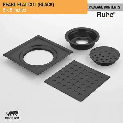 Pearl Square Flat Cut Floor Drain in Black PVD Coating (5 x 5 Inches) - by Ruhe