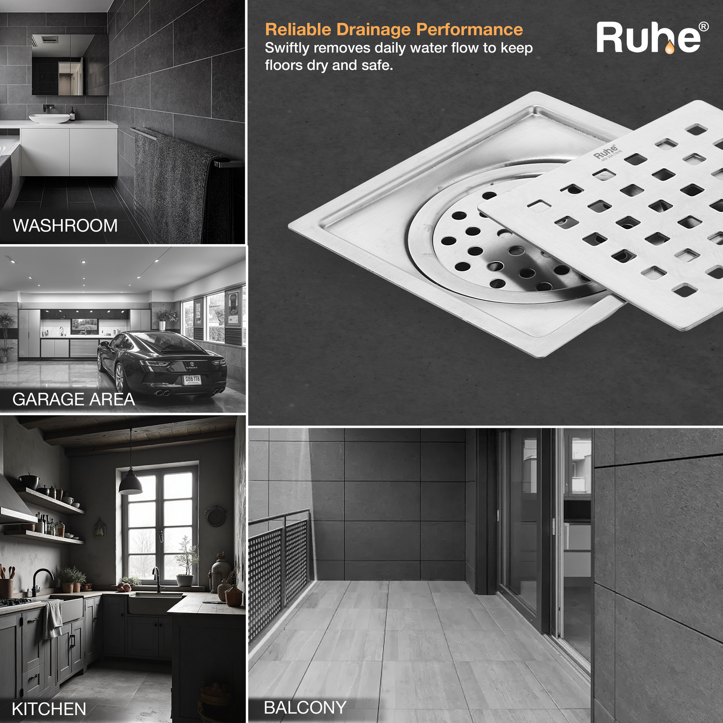 Pearl Square Flat Cut Floor Drain