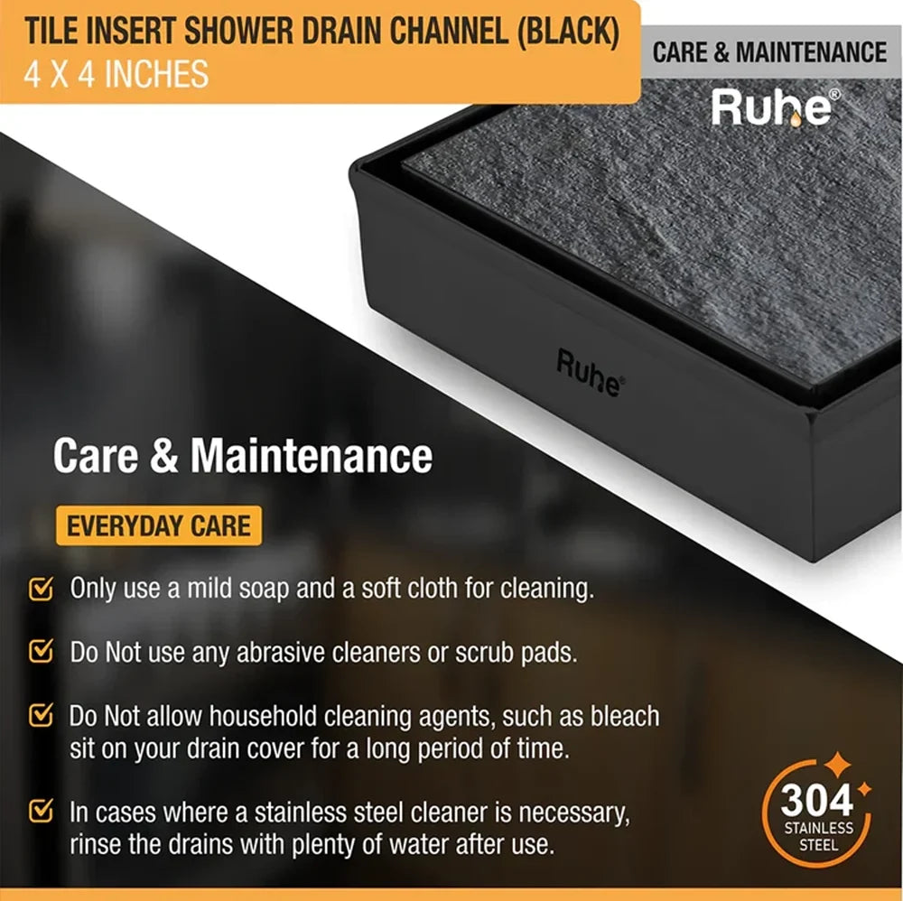 Tile-Insert Shower Drain Channel Coloured (4 x 4 Inches)
