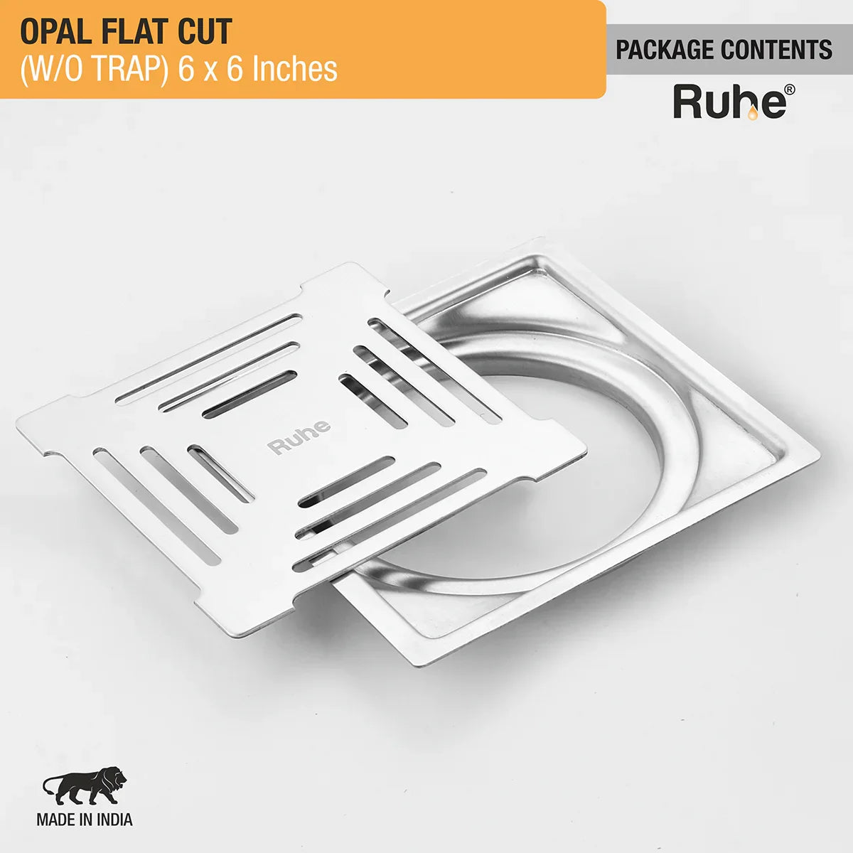 Opal Square Flat Cut 304-Grade Floor Drain (6 x 6 Inches) package