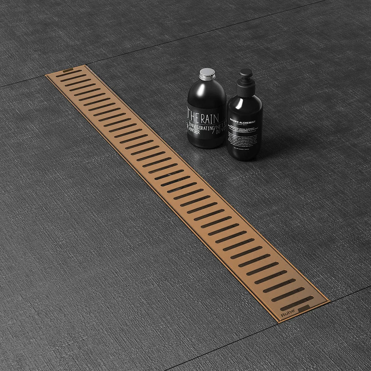 Vertical Shower Drain Channel (48 x 3 Inches) Antique Copper PVD Coated - by Ruhe