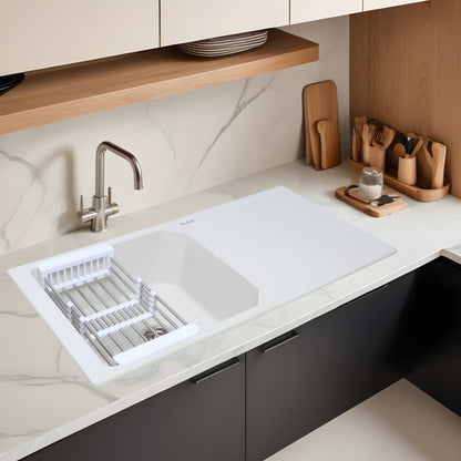 Quartz Single Bowl with Drainboard Kitchen Sink (39 x 20 x 9 Inches)
