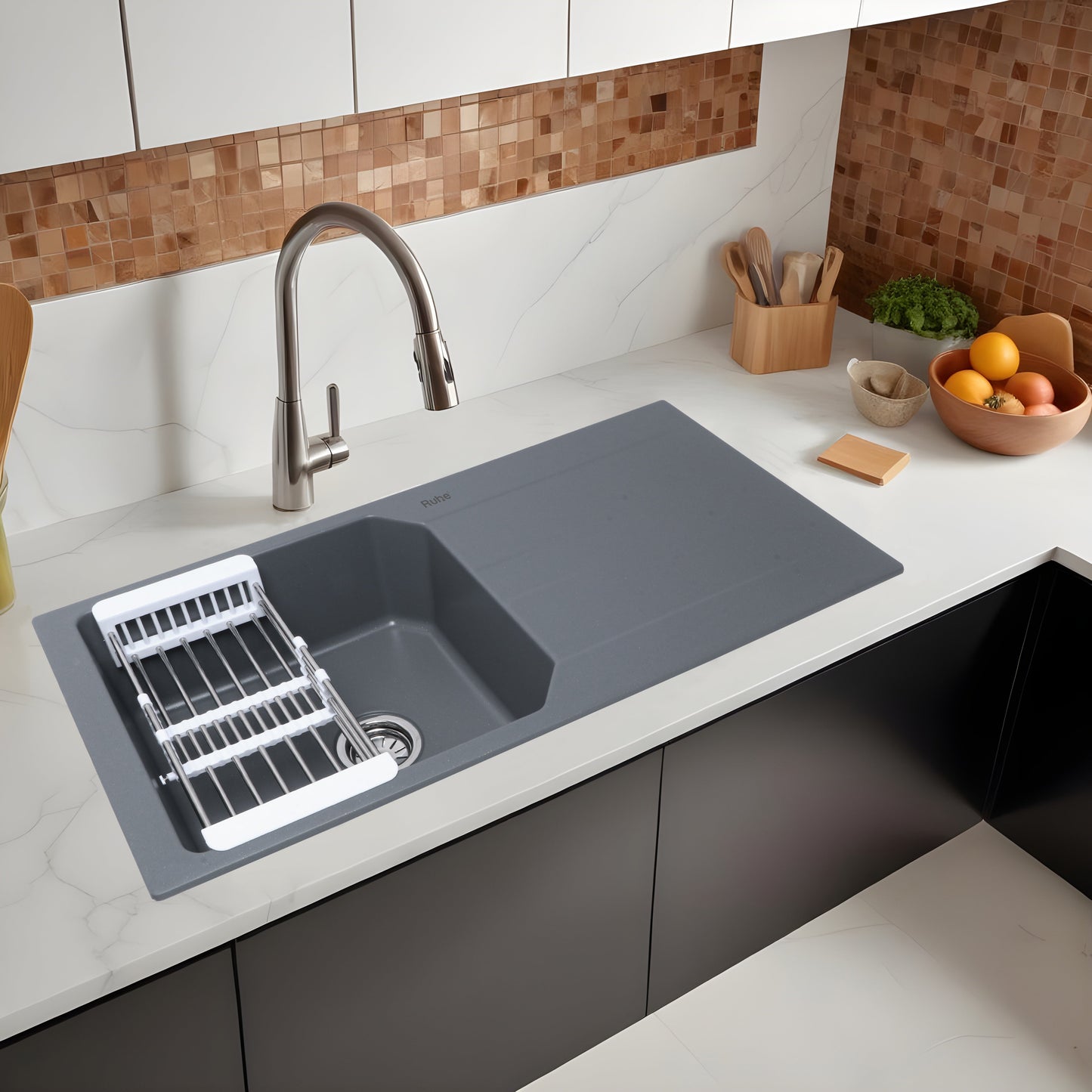 Quartz Single Bowl with Drainboard Kitchen Sink (39 x 20 x 9 Inches)