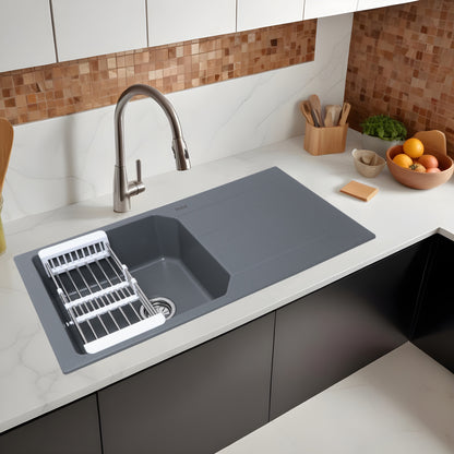 Quartz Single Bowl with Drainboard Kitchen Sink (39 x 20 x 9 Inches)