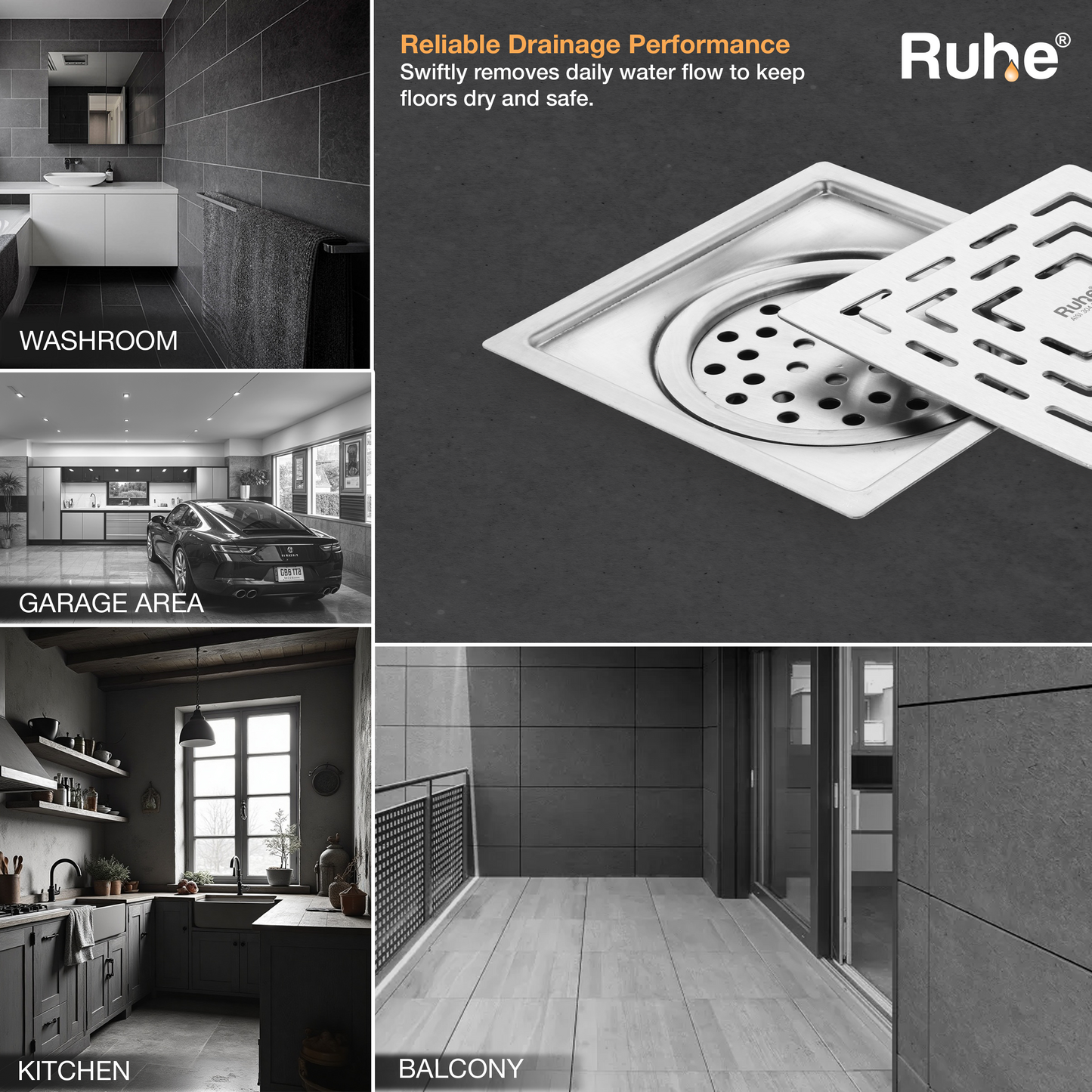 Sapphire Square Flat Cut Floor Drain