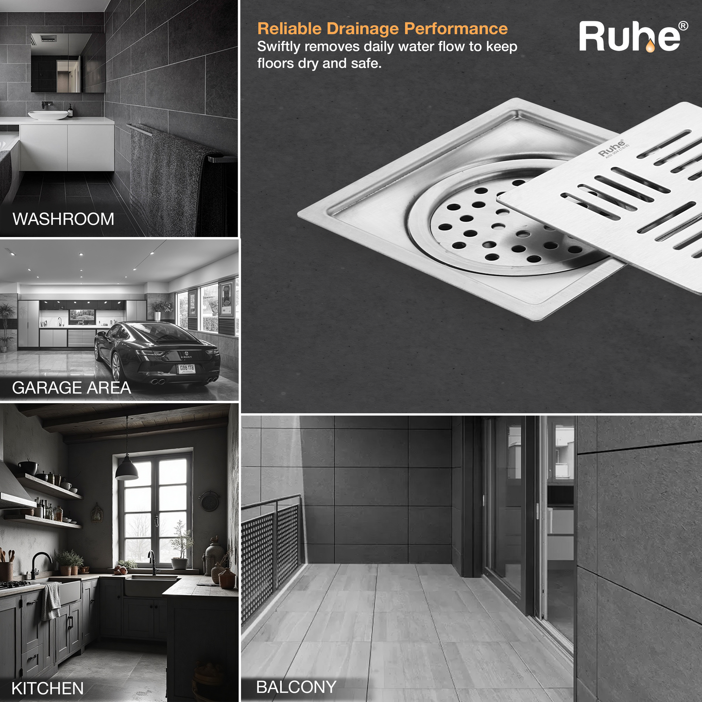 Ruby Square Flat Cut Floor Drain