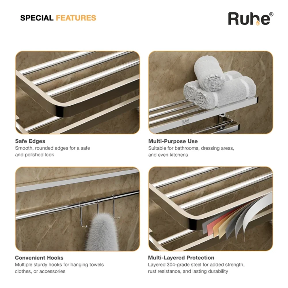 Dual Foldable 304-Grade Towel Rack (24 Inches)
