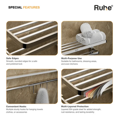 Dual Foldable 304-Grade Towel Rack (24 Inches)