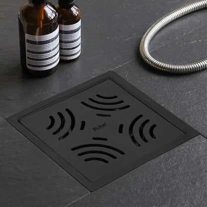 Emerald Square 304-Grade Floor Drain in Black PVD Coating (5 x 5 Inches) installed