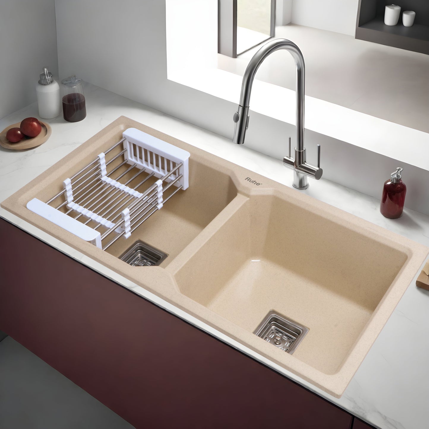 Quartz Double Bowl Kitchen Sink (45 x 20 x 9 inches)
