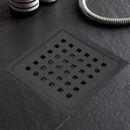 Pearl Square 304-Grade Floor Drain in Black PVD Coating (6 x 6 Inches) installed