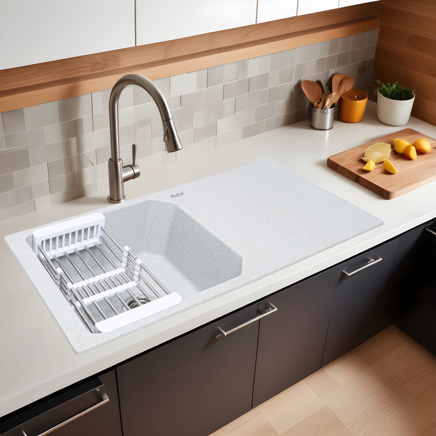 Quartz Single Bowl with Drainboard Kitchen Sink (39 x 20 x 9 Inches)