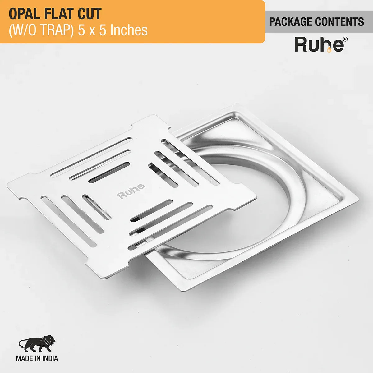 Opal Square Flat Cut 304-Grade Floor Drain (5 x 5 Inches) package