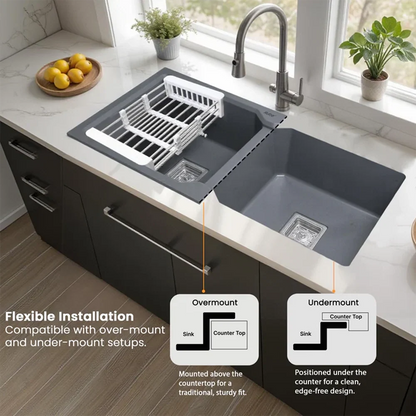 Quartz Double Bowl Kitchen Sink (37 x 18 x 9 Inches)