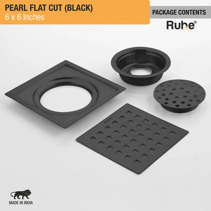 Pearl Square Flat Cut Floor Drain in Black PVD Coating (6 x 6 Inches) - by Ruhe