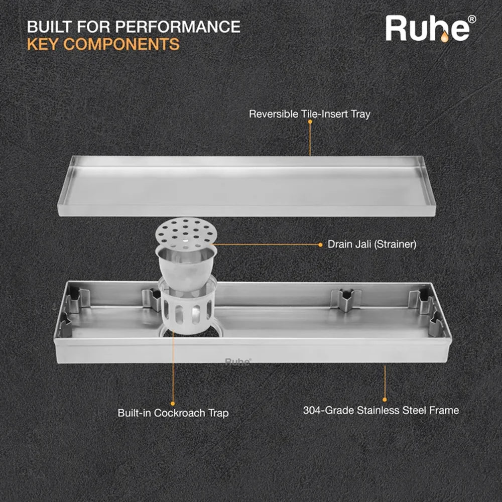 Tile-Insert Shower Drain Channel (4 Inches)