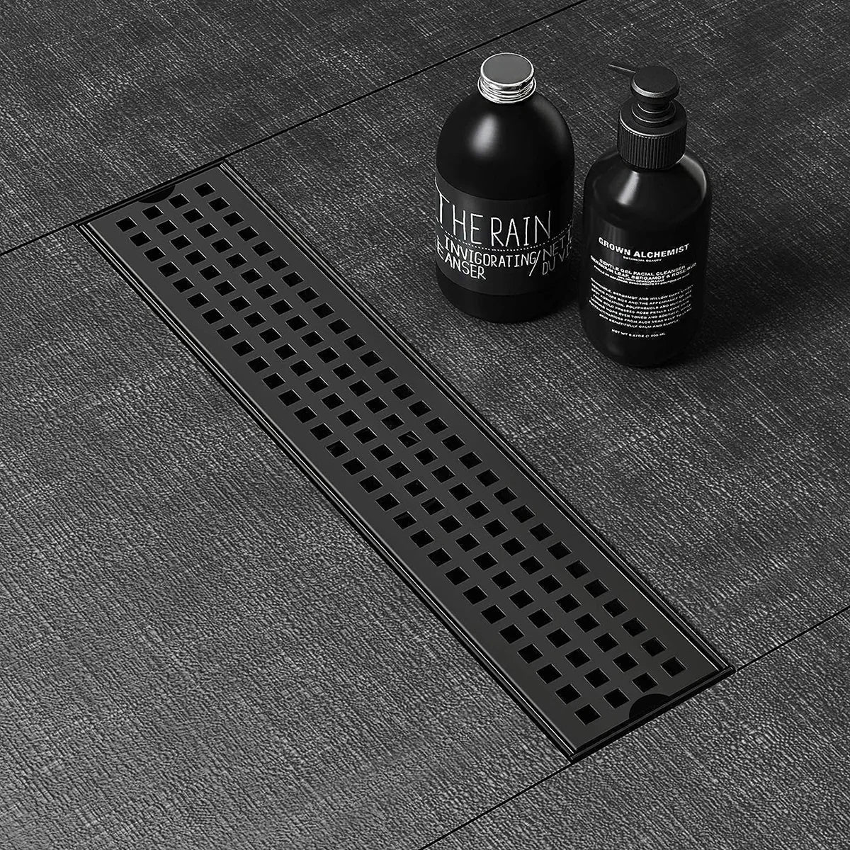 Palo Shower Drain Channel (48 x 5 Inches) Black PVD Coated installed