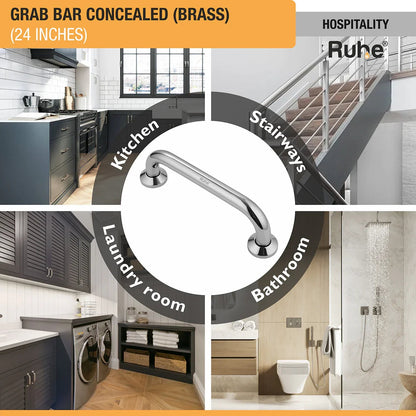 Brass Grab Bar Concealed (24 inches) for kitchen, bathroom, toilet, laundry room, washroom