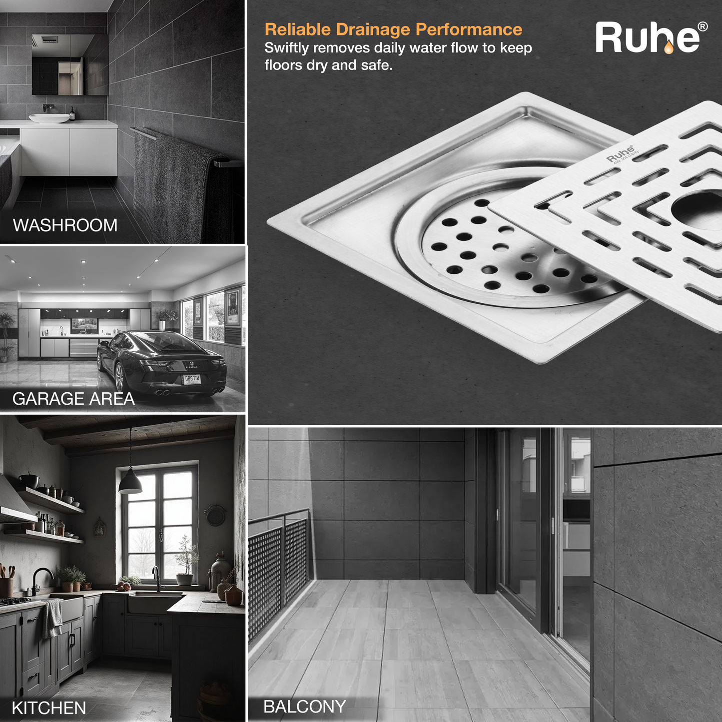 Sapphire Square Flat Cut Floor Drain