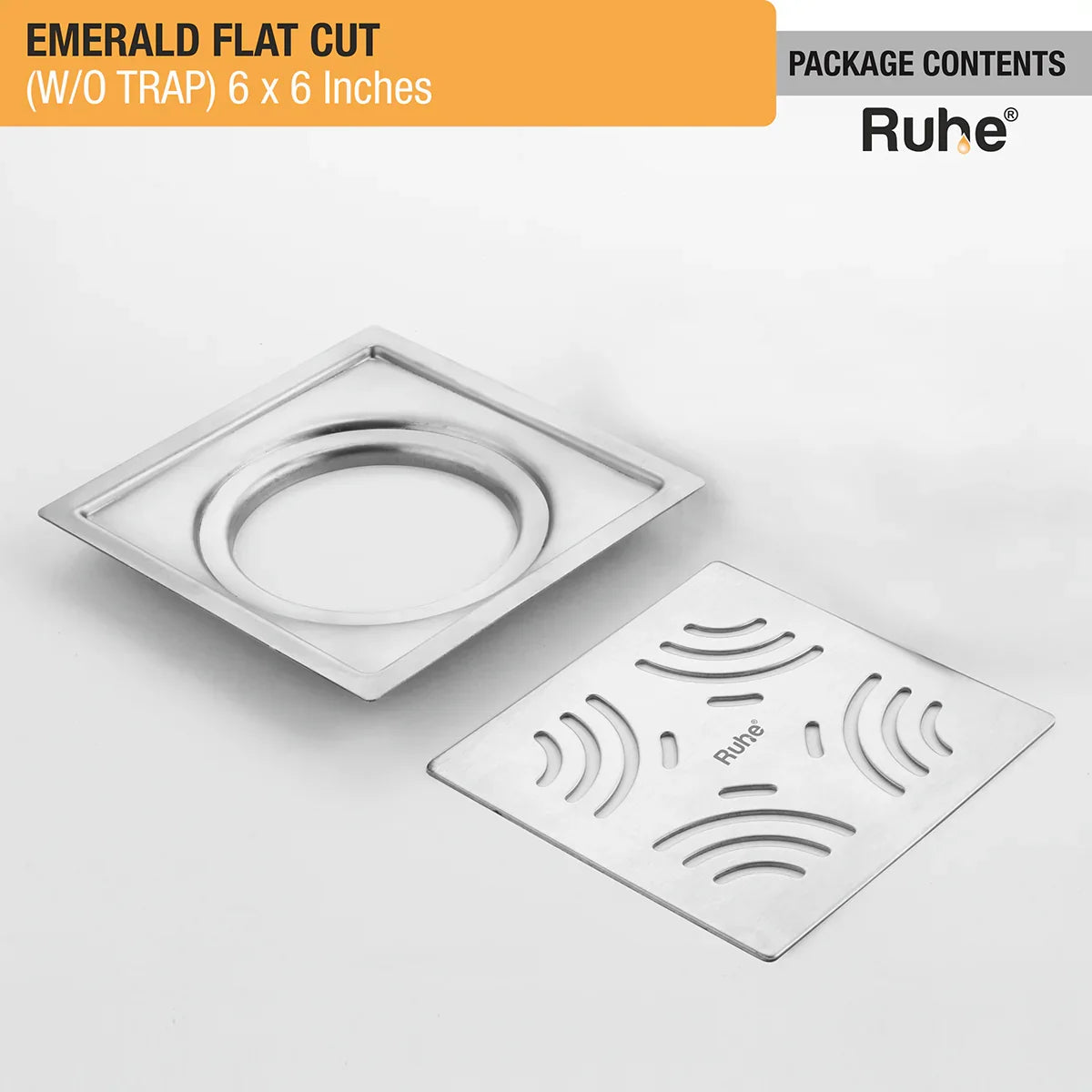 Emerald Square Flat Cut 304-Grade Floor Drain (6 x 6 Inches) package